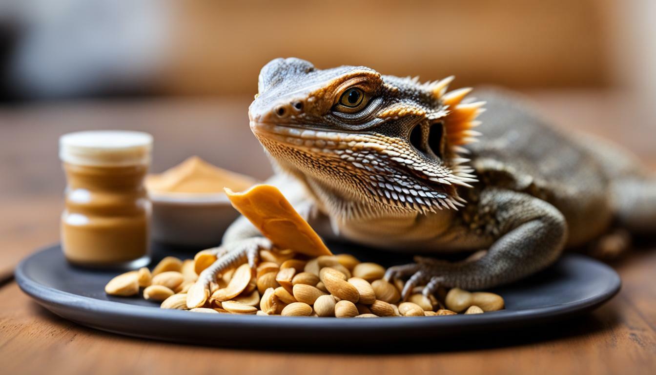 Bearded dragon eating peanut butter